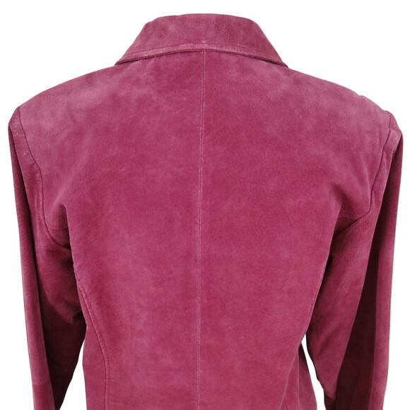 Outer Edge Jacket Womens Large Pink Suede Leather Double Breasted Lined Moto - Picture 9 of 15